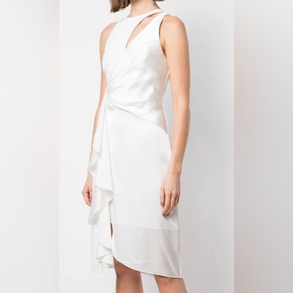 NWT CINQ A SEPT Clemency Drape-Front
Satin Combo White Dress Size 6 - Picture 3 of 12